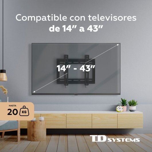 TD Systems P20X25T22 Suporte de Parede Inclinável de Baixo Perfil para TV 14-43″ VESA 200x200mm Máx.20kg
