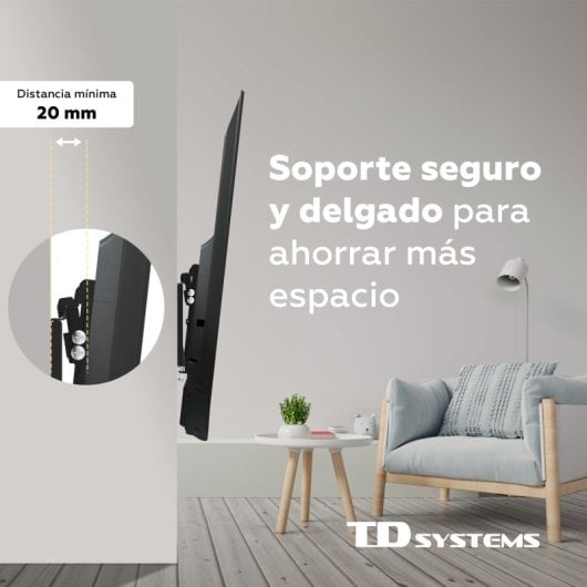 TD Systems P20X25T22 Suporte de Parede Inclinável de Baixo Perfil para TV 14-43″ VESA 200x200mm Máx.20kg