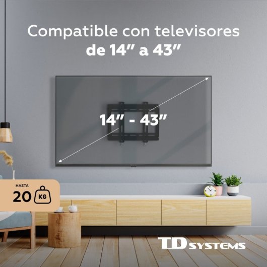 TD Systems P20X25F22 Suporte Fixo de Baixo Perfil para TV 14-43″ VESA 400x400 Máx.20kg