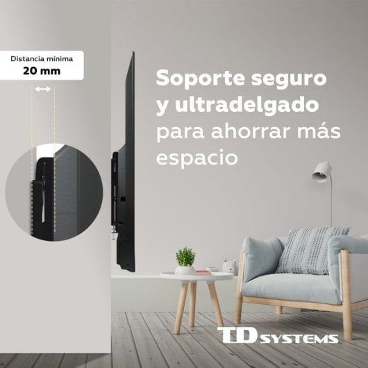 TD Systems P20X25F22 Suporte Fixo de Baixo Perfil para TV 14-43″ VESA 400x400 Máx.20kg