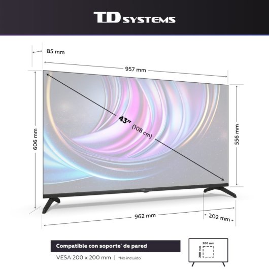 TV TD SYSTEMS PRIME43C21GLE 43" DLED 4K Ultra HD Google TV HDR10 Dolby Digital Plus Chromecast