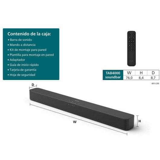 Philips TAB4000 Barra de Sonido Bluetooth 2.0 Canales 60W HDMI ARC Negro Reacondicionado