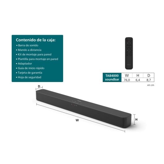 Barra di Suono Philips TAB4000 2.0 30W Bluetooth HDMI ARC Nera