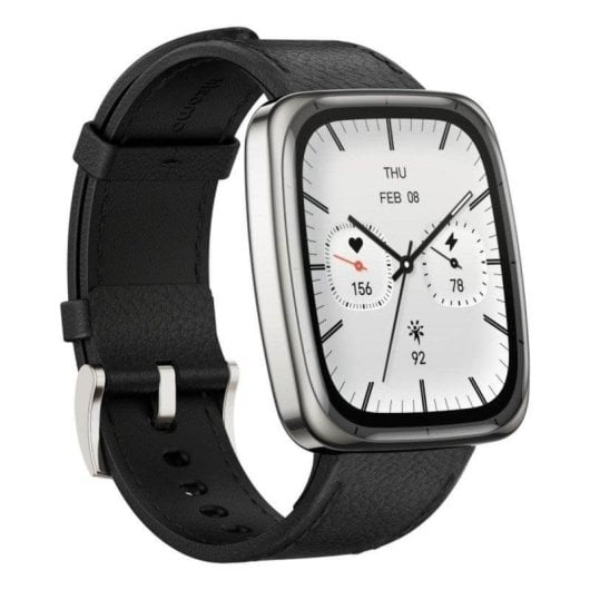 Amazfit Active 2 Square GPS NFC 43mm AMOLED Acier Inox Argent Bracelet Cuir Silicone