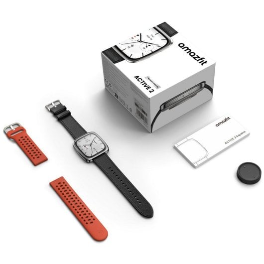 Amazfit Active 2 Square Premium NFC Smartwatch 1.75" AMOLED Zafiro GPS Plata con 2 Correas