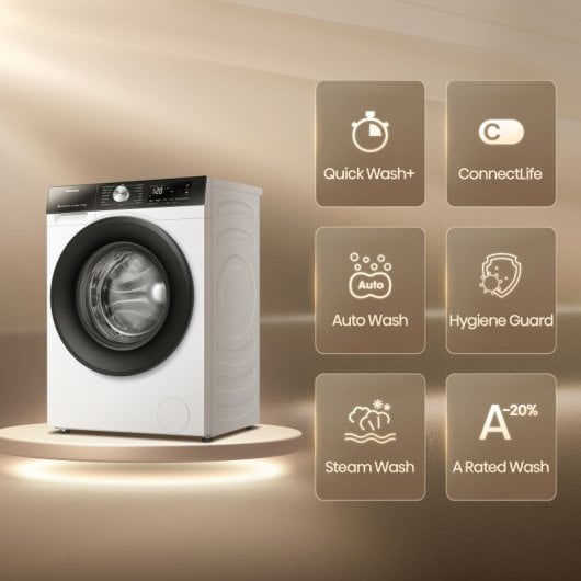 Hisense WF3S1043BW3 Waschmaschine, Frontlader, 10,5 kg, 1400 U/min, A, weiß, WLAN, Dampf, automatische Dosierung