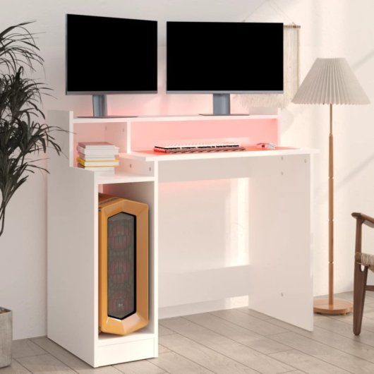 Escritorio vidaXL Campoamor LED Integrado Madera Contrachapada USB Resistente Humedad