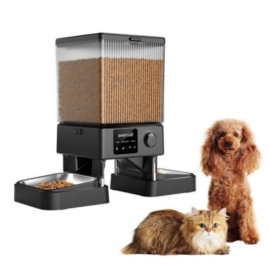 Oneisall Comedero Automático Doble para Gatos y Perros 5L 2 Cuencos y Control de Porciones
