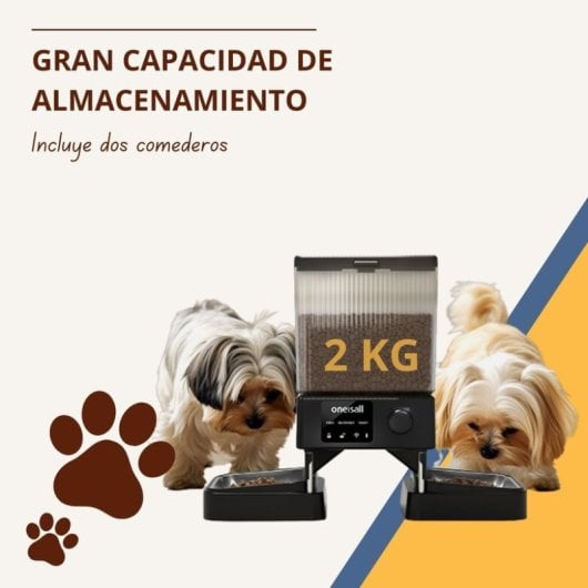Oneisall Comedero Automático Doble para Gatos y Perros 5L 2 Cuencos y Control de Porciones
