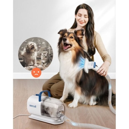 Oneisall Cortapelos para Perros y Mascotas 8en1 Inalámbrica con Aspirador de Pelos + Secador