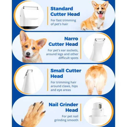 Tondeuse pour animaux Oneisall, lames blanches en acier/céramique, 4 accessoires, 2 vitesses