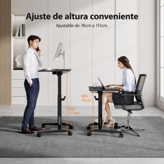Escritorio Sense7 Móvil Altura Ajustable MDF 70x52cm Superficie Inclinable Ruedas Silenciosas