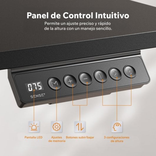 SENSE7 Nojo Escritorio Regulable Eléctrica con Motor 120x60 Negro