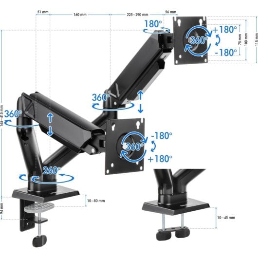 Soporte para monitor Sense7 HANG DOUBLE 2 Brazos Ajustables Negro Gestión de cables VESA 32”