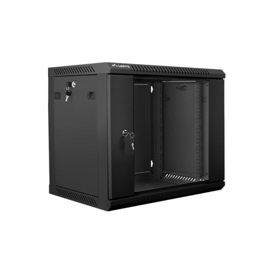 Bastidor de Pared Lanberg WF01-6409-10B 9U 60kg Acero Negro IP20 Cristal Templado 19”