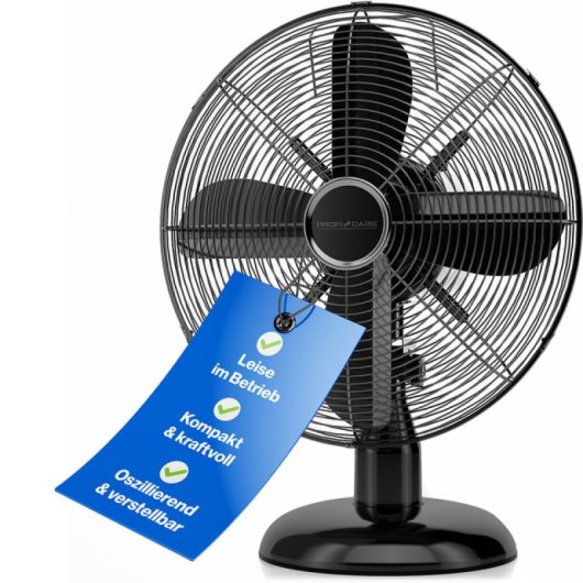 Ventilateur ProfiCare 25 cm Noir mat métallisé 30 W Oscillation silencieuse