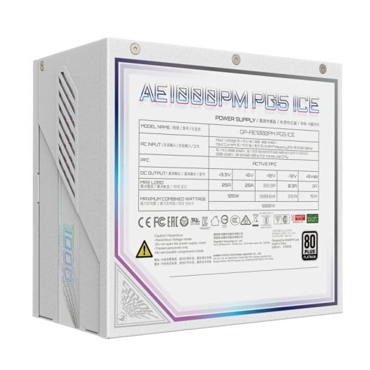 Fuente de Alimentación Gigabyte 1000W 80 PLUS Platinum AORUS ELITE P1000W ICE Modular PCIe 5.0 Blanca