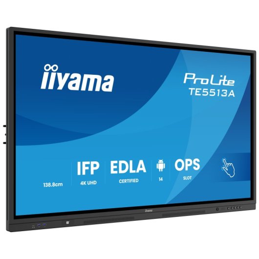 Panel interactivo iiyama TE5513A-B1AG 4K UHD IPS 40 puntos táctiles Android 14 8GB 128GB