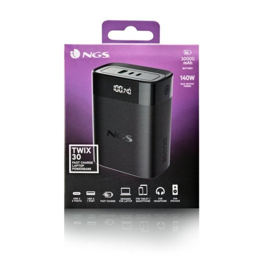 Batterie portable NGS TWIX 30 30 000 mAh 140 W PD 3.1 PPS QC 3.0 LED noire