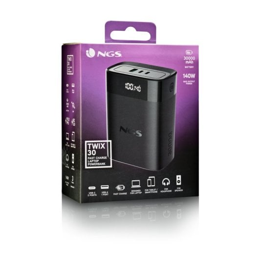Batterie portable NGS TWIX 30 30 000 mAh 140 W PD 3.1 PPS QC 3.0 LED noire