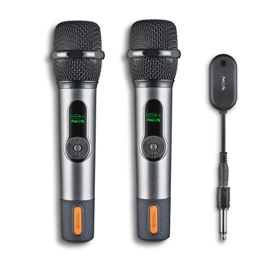 Micrófono NGS inalámbrico 2,4GHz dinámico con pantalla batería y receptor dual