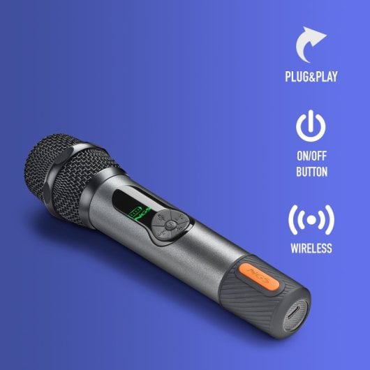 Micrófono NGS inalámbrico 2,4GHz dinámico con pantalla batería y receptor dual