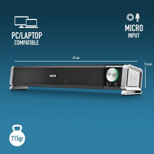 NGS Bluetooth 20 W kompakte kabellose USB-Soundbar mit Mikrofon und 3,5-mm-Buchse