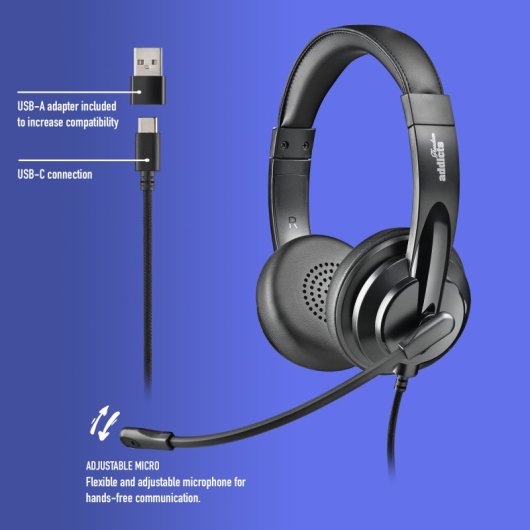 Auriculares NGS con cable USB-C y USB-A, micrófono flexible y filtrado de ruidos