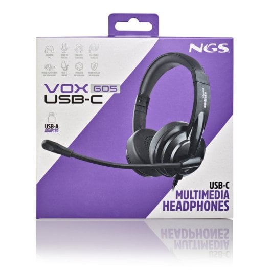 Auriculares NGS con cable USB-C y USB-A, micrófono flexible y filtrado de ruidos