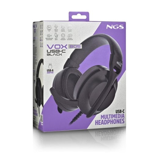 Auriculares NGS con cable USB-C + USB-A, micrófono regulable, filtrado de ruido