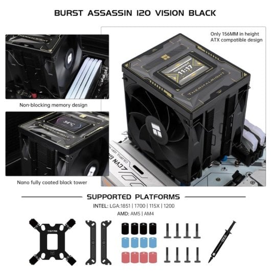 Thermalright Burst Assassin 120 Vision Black Cooler de CPU 120mm com Ecrã IPS para Sockets LGA1851/1700/AM5