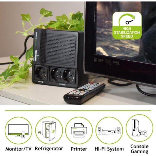 Sai Tecnoware 1000VA Estabilización ±6% Monofásico Protección LED 3 Salidas SCHUKO