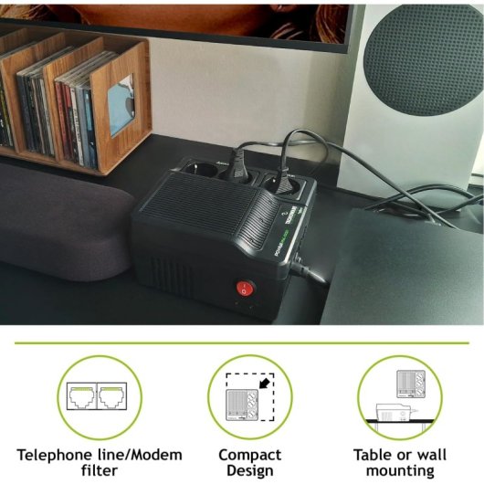 Sai Tecnoware 1000VA Estabilización ±6% Monofásico Protección LED 3 Salidas SCHUKO