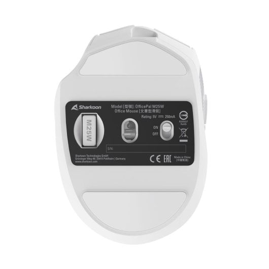 Ratón Sharkoon OfficePal M25W Wireless RF USB-C 4000 DPI 6 Botones RGB Blanco