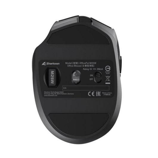 Maus Sharkoon OfficePal M25W 4000 DPI Wireless USB-C RGB 6 Tasten Ergonomisch Schwarz