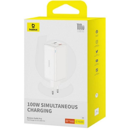 Chargeur Baseus GaN6 Pro 65 W 4 ports USB-C/USB-A Charge rapide Sécurité avancée