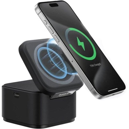 Chargeur sans fil Baseus P10264100123-01 Magnétique Pliable 2-en-1 15W USB-C Angle Réglable