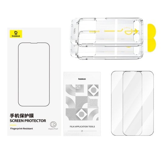 Kit Baseus per iPhone 16 Plus con custodia protettiva in vetro temperato e caricabatterie rapido da 45 W