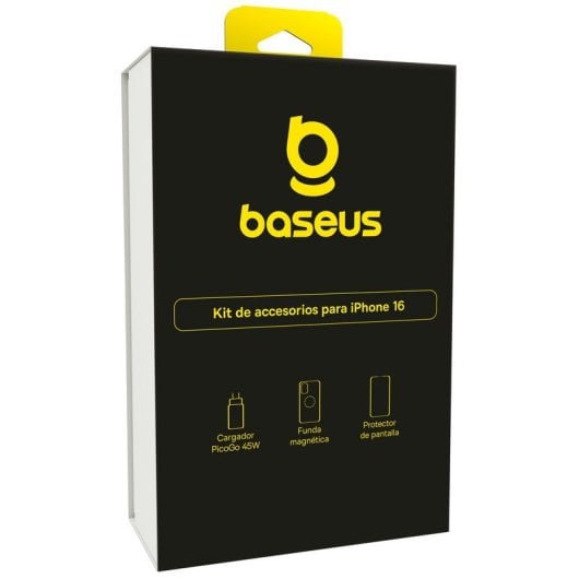 Kit Baseus per iPhone 16 con custodia in vetro temperato e caricabatterie rapido da 45 W - Protezione totale