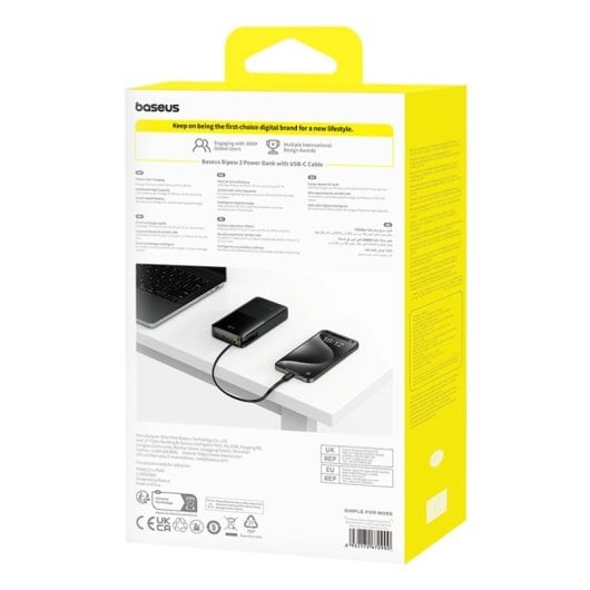 Baseus Bipow 2 Power Bank con Pantalla Digital y Cable USB-C Integrado 20000mAh 20W Negro