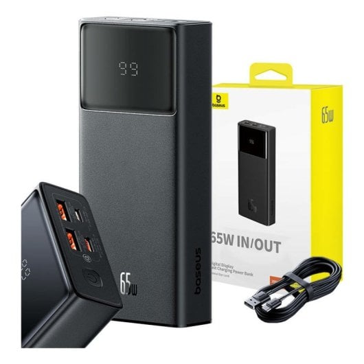 Power Bank Baseus 20000mAh 65W Nero Display Veloce USB-C Multi-dispositivo