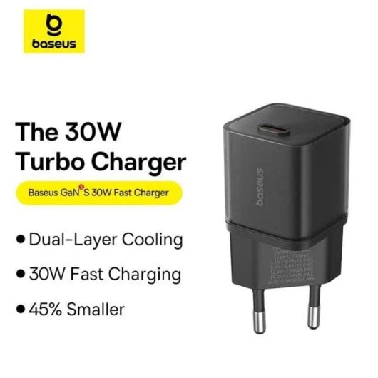 Cargador Baseus GaN5 Fast Charger Mini 1C Cluster 30W USB-C Carga Rápida Universal