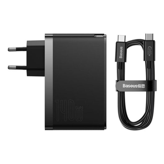 Chargeur Baseus GaN5 Pro 140 W 2 ports USB-C, 1 port USB-A, PD 3.1 QC 3.0 GaN, noir