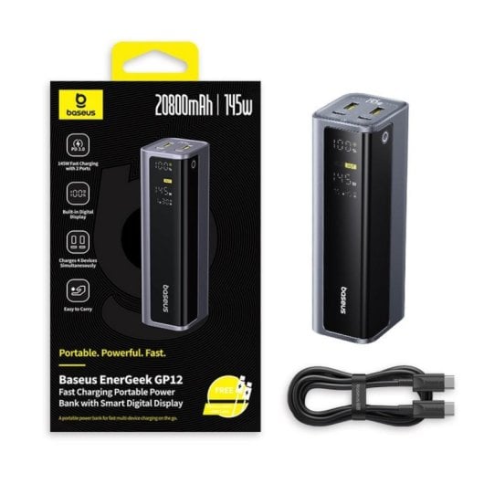 Power bank Baseus EnerGeek GP12 20800mAh 145W display digital 2xUSB-C 2xUSB-A carregamento rápido