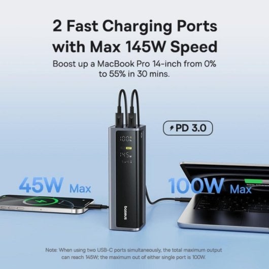 Power bank Baseus EnerGeek GP12 20800mAh 145W display digital 2xUSB-C 2xUSB-A carregamento rápido