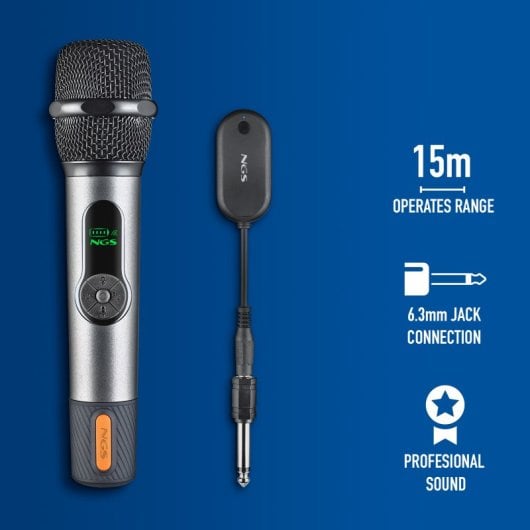 Micrófono NGS inalámbrico 2,4 GHz cardioide con pantalla LED y autonomía 30 horas