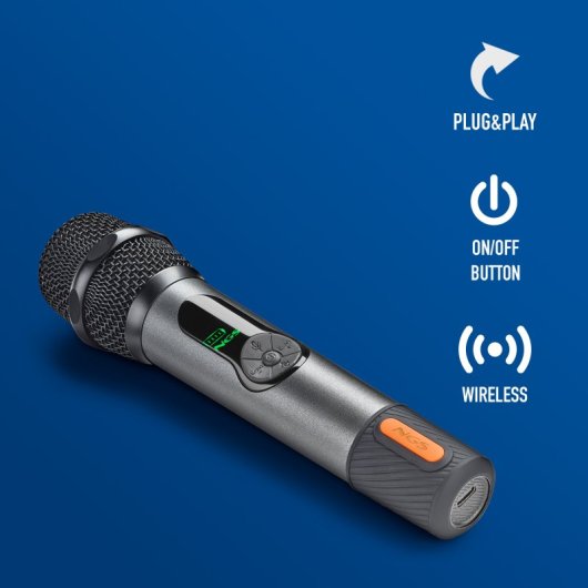 Micrófono NGS inalámbrico 2,4 GHz cardioide con pantalla LED y autonomía 30 horas