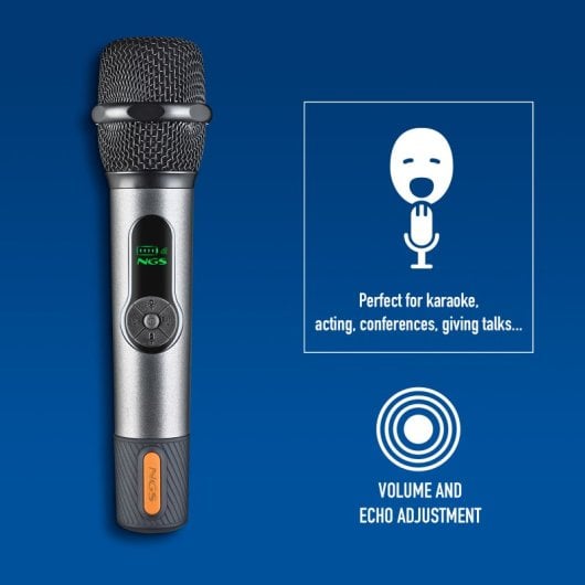 Micrófono NGS inalámbrico 2,4 GHz cardioide con pantalla LED y autonomía 30 horas