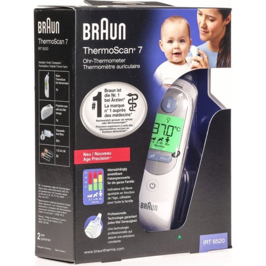 Braun ThermoScan 7 Thermometer, weiß, vorgewärmt, Weitwinkelsonde, Nachtlicht