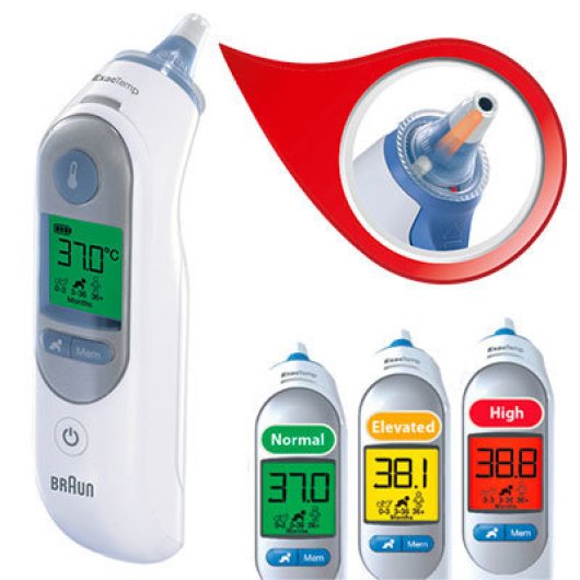 Braun ThermoScan 7 Thermometer, weiß, vorgewärmt, Weitwinkelsonde, Nachtlicht